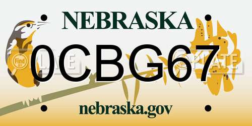 0CBG67 Nebraska License Plate
