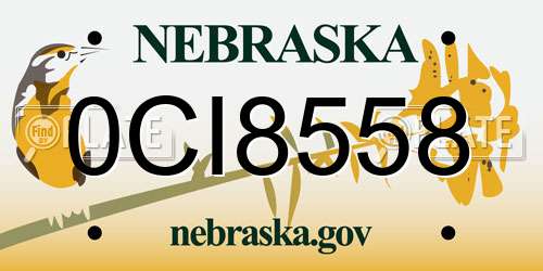 0CI8558 Nebraska License Plate