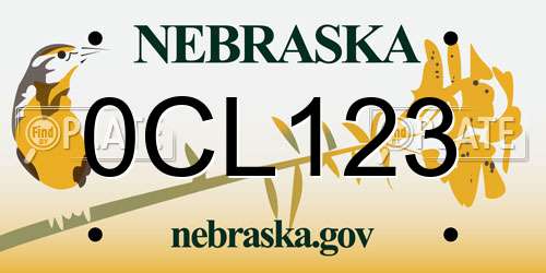 0CL123 Nebraska License Plate