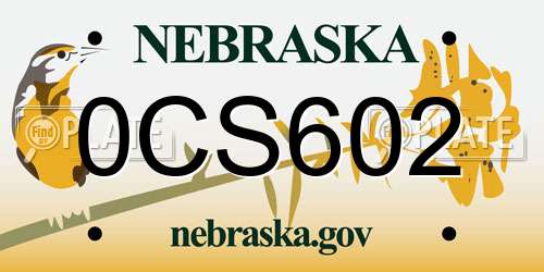 0CS602 Nebraska License Plate