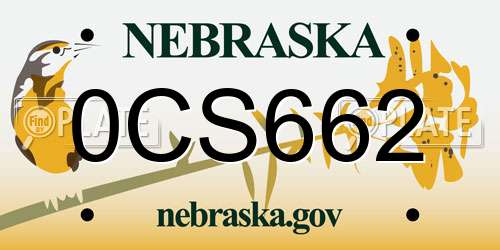0CS662 Nebraska License Plate
