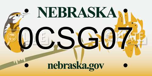 0CSG07 Nebraska License Plate