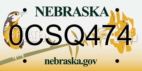0CSQ474 Nebraska License Plate