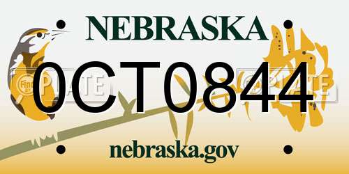0CT0844 Nebraska License Plate
