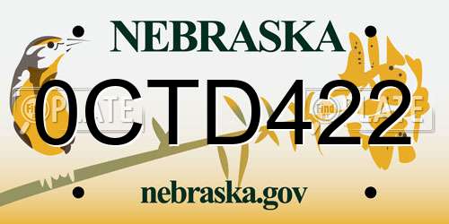 0CTD422 Nebraska License Plate