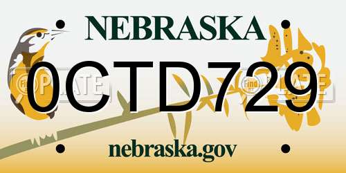 0CTD729 Nebraska License Plate