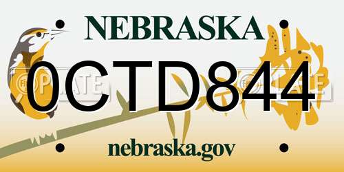 0CTD844 Nebraska License Plate