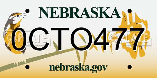 0CTO477 Nebraska License Plate