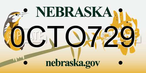 0CTO729 Nebraska License Plate