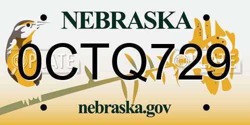 0CTQ729 Nebraska License Plate