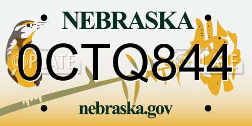 0CTQ844 Nebraska License Plate