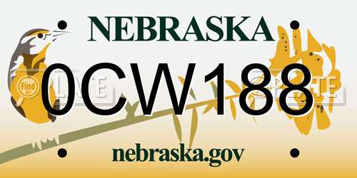 0CW188 Nebraska License Plate