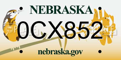 0CX852 Nebraska License Plate