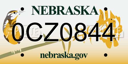 0CZ0844 Nebraska License Plate