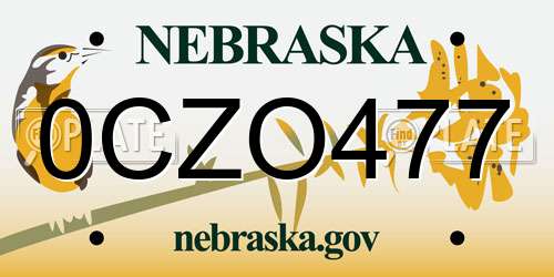 0CZO477 Nebraska License Plate