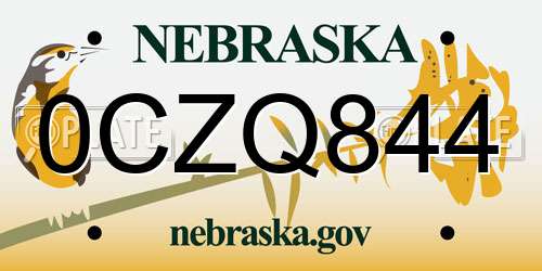 0CZQ844 Nebraska License Plate