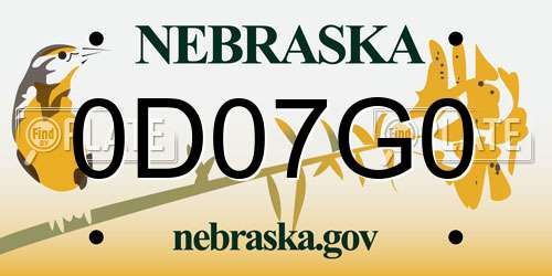 0D07G0 Nebraska License Plate
