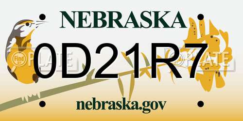 0D21R7 Nebraska License Plate