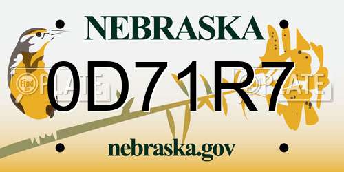 0D71R7 Nebraska License Plate