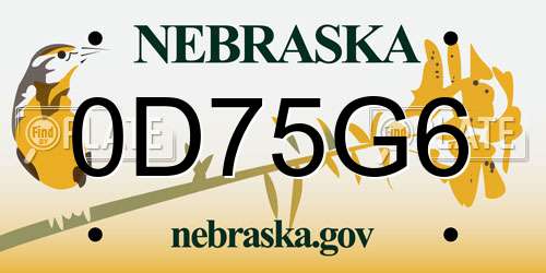 0D75G6 Nebraska License Plate