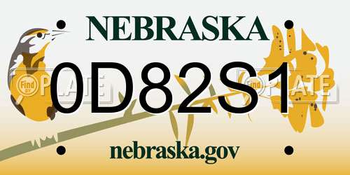 0D82S1 Nebraska License Plate