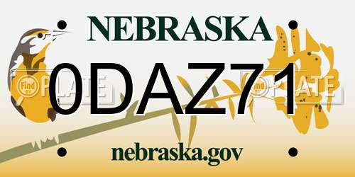 0DAZ71 Nebraska License Plate