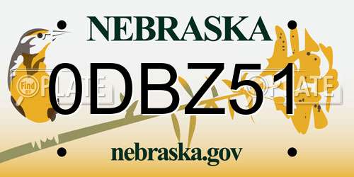 0DBZ51 Nebraska License Plate