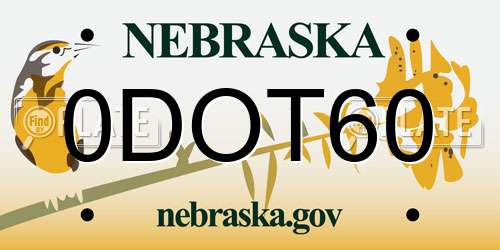 0DOT60 Nebraska License Plate
