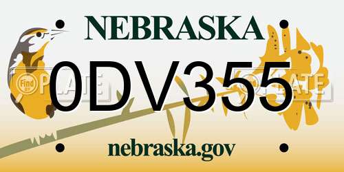 0DV355 Nebraska License Plate