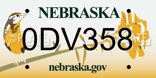 0DV358 Nebraska License Plate