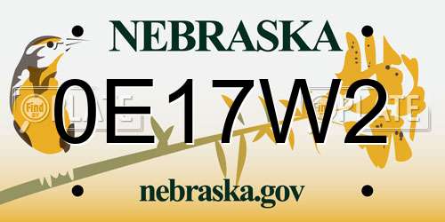 0E17W2 Nebraska License Plate