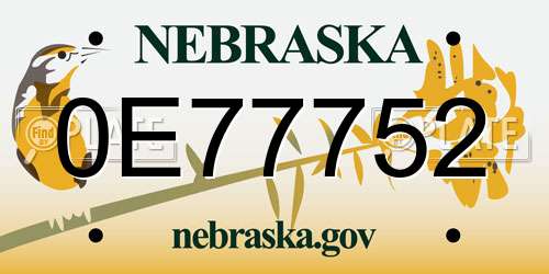 0E77752 Nebraska License Plate
