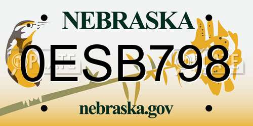 0ESB798 Nebraska License Plate
