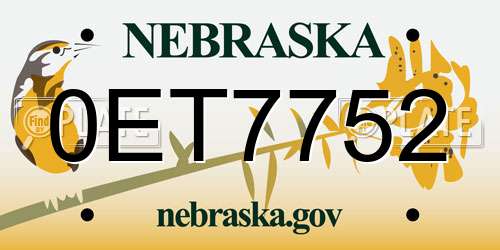 0ET7752 Nebraska License Plate