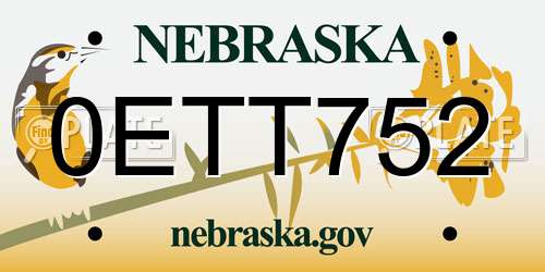 0ETT752 Nebraska License Plate