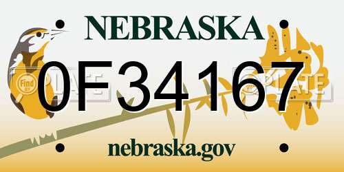 0F34167 Nebraska License Plate