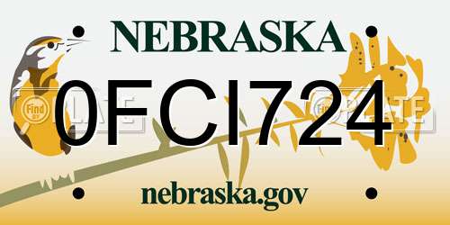 0FCI724 Nebraska License Plate