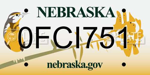 0FCI751 Nebraska License Plate