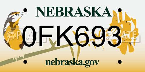 0FK693 Nebraska License Plate