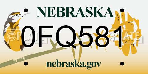 0FQ581 Nebraska License Plate