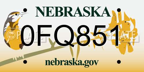 0FQ851 Nebraska License Plate