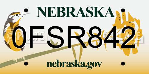 0FSR842 Nebraska License Plate