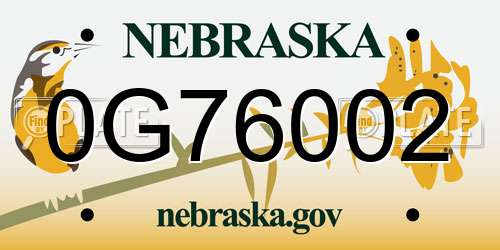 0G76002 Nebraska License Plate