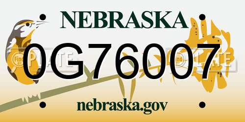 0G76007 Nebraska License Plate