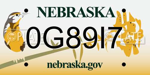 0G89I7 Nebraska License Plate