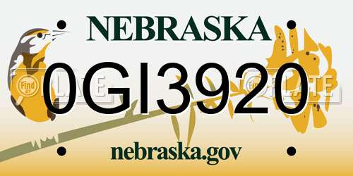 0GI3920 Nebraska License Plate