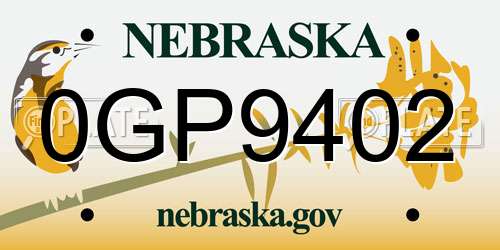 0GP9402 Nebraska License Plate