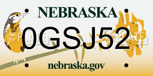 0GSJ52 Nebraska License Plate