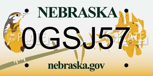 0GSJ57 Nebraska License Plate