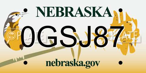 0GSJ87 Nebraska License Plate